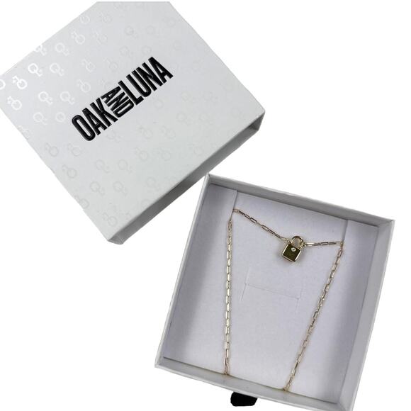 Oak and Luna - G ❤️ H Initial Lock Necklace with Lab Diamond in Gold Vermeil - Picture 1 of 2